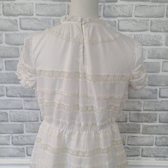 J.Crew Puff Sleeve Daisy Chain Dress White Cotton Cottagecore Feminine Ruffled 6 - Picture 9 of 11